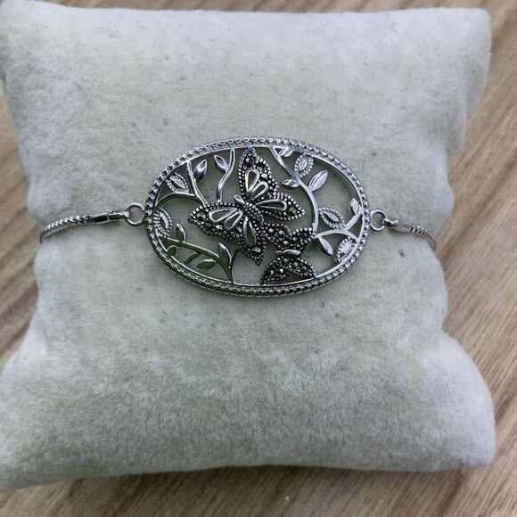 IBB Brillance Marcasite Butterfly Floral Adjustable Slide Bracelet - Picture 1 of 7